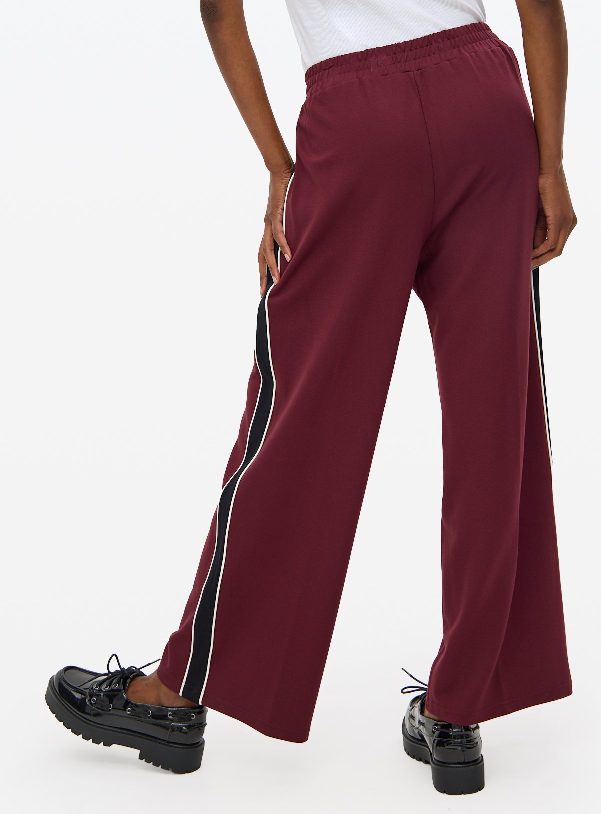 Burgundy Wide Leg Side Stripe Ponte Trousers 14 - Image 4 thumbnail